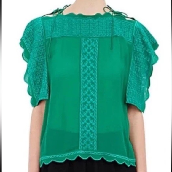 Isabel Marant Etoile Green Audrina Sheer Blouse Sz 44 USA 12 - Picture 1 of 8